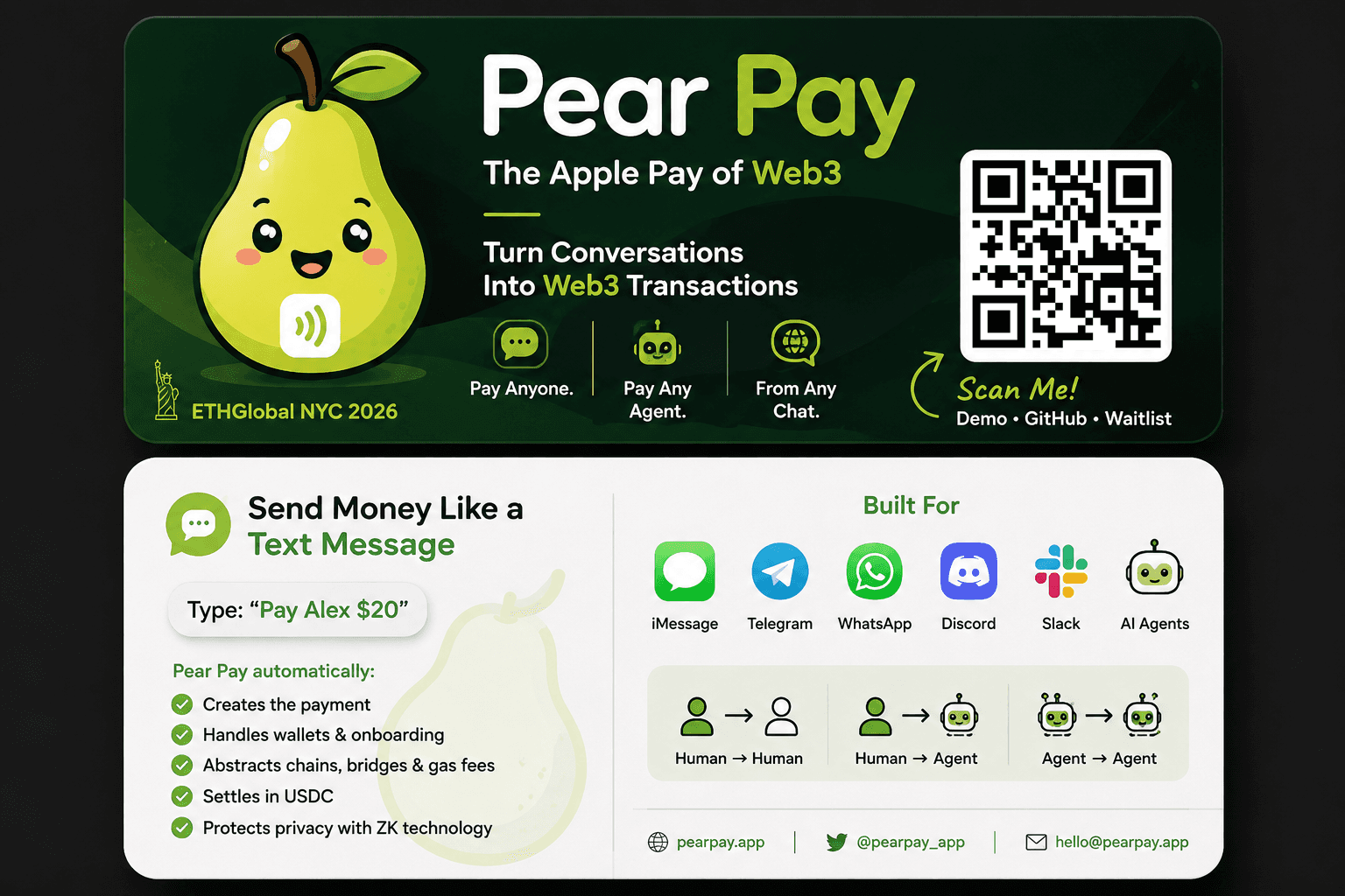 Pear Pay — The Apple Pay of Web3. Built at ETHGlobal NYC 2026.